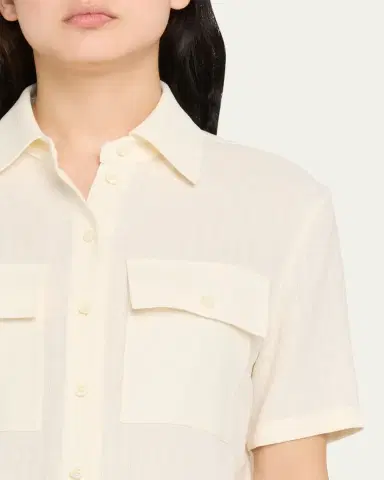 Loro Piana Shirley Short-Sleeve Light Linen Crepe Shirt | Thumbnail 5 Loro Piana Shirley Short-Sleeve Light Linen Crepe Shirt | Thumbnail 5