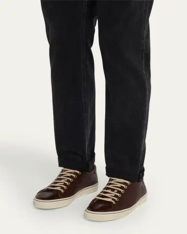 Brunello Cucinelli Men's Vulcanized-Sole Leather Low-Top Sneakers | Thumbnail 2 Brunello Cucinelli Men's Vulcanized-Sole Leather Low-Top Sneakers | Thumbnail 2