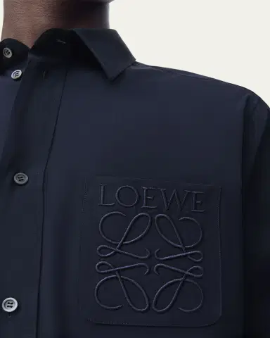 LOEWE Men's Poplin Tonal Anagram Pocket Sport Shirt | Thumbnail 2 LOEWE Men's Poplin Tonal Anagram Pocket Sport Shirt | Thumbnail 2