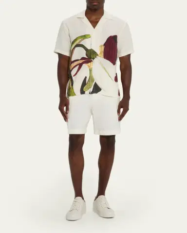 Orlebar Brown Men's Maitan Linen Orchid-Print Camp Shirt | Thumbnail 2 Orlebar Brown Men's Maitan Linen Orchid-Print Camp Shirt | Thumbnail 2