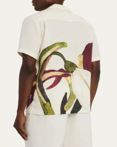 Orlebar Brown Men's Maitan Linen Orchid-Print Camp Shirt | Thumbnail 3 Orlebar Brown Men's Maitan Linen Orchid-Print Camp Shirt | Thumbnail 3