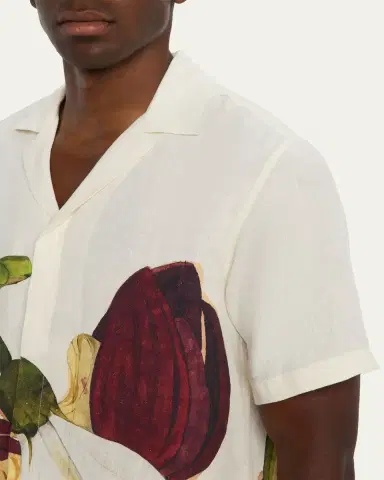 Orlebar Brown Men's Maitan Linen Orchid-Print Camp Shirt | Thumbnail 5 Orlebar Brown Men's Maitan Linen Orchid-Print Camp Shirt | Thumbnail 5