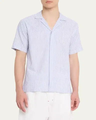 Orlebar Brown Men's Maitan Relaxed-Fit Linen Beach Stripe Camp Shirt | Thumbnail 4 Orlebar Brown Men's Maitan Relaxed-Fit Linen Beach Stripe Camp Shirt | Thumbnail 4