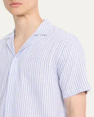 Orlebar Brown Men's Maitan Relaxed-Fit Linen Beach Stripe Camp Shirt | Thumbnail 5 Orlebar Brown Men's Maitan Relaxed-Fit Linen Beach Stripe Camp Shirt | Thumbnail 5