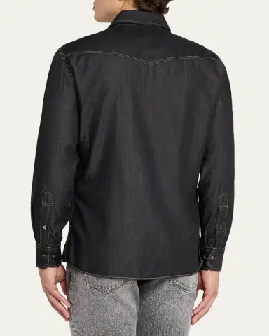 Brunello Cucinelli Mens Lightweight Denim Western Shirt | Thumbnail 3 Brunello Cucinelli Mens Lightweight Denim Western Shirt | Thumbnail 3