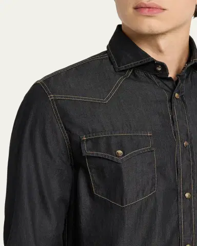 Brunello Cucinelli Mens Lightweight Denim Western Shirt | Thumbnail 5 Brunello Cucinelli Mens Lightweight Denim Western Shirt | Thumbnail 5