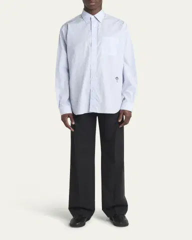 Bottega Veneta Men's Fine Stripe Poplin Shirt with Embroidered Mushroom Patch | Thumbnail 2 Bottega Veneta Men's Fine Stripe Poplin Shirt with Embroidered Mushroom Patch | Thumbnail 2