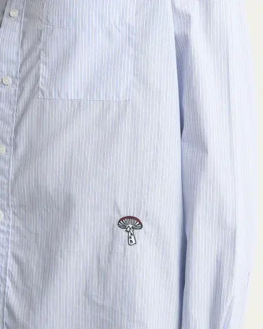 Bottega Veneta Men's Fine Stripe Poplin Shirt with Embroidered Mushroom Patch | Thumbnail 5 Bottega Veneta Men's Fine Stripe Poplin Shirt with Embroidered Mushroom Patch | Thumbnail 5
