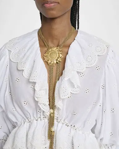 Chloé Eyelet Cotton Ruffle Crop Peasant Blouse | Thumbnail 4 Chloé Eyelet Cotton Ruffle Crop Peasant Blouse | Thumbnail 4