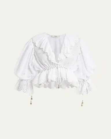 Chloé Eyelet Cotton Ruffle Crop Peasant Blouse | Thumbnail 5 Chloé Eyelet Cotton Ruffle Crop Peasant Blouse | Thumbnail 5