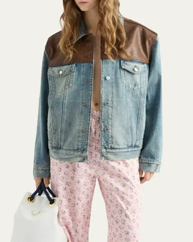 Prada Denim and Leather Jacket | Thumbnail 4 Prada Denim and Leather Jacket | Thumbnail 4