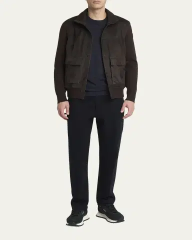 Moncler Men's Wool and Suede Snap-Front Cardigan | Thumbnail 2 Moncler Men's Wool and Suede Snap-Front Cardigan | Thumbnail 2