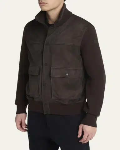 Moncler Men's Wool and Suede Snap-Front Cardigan | Thumbnail 4 Moncler Men's Wool and Suede Snap-Front Cardigan | Thumbnail 4
