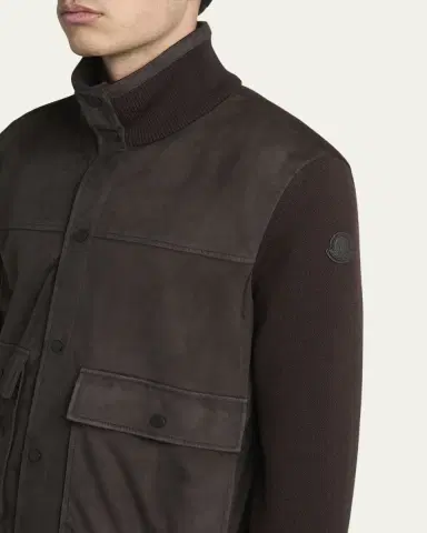 Moncler Men's Wool and Suede Snap-Front Cardigan | Thumbnail 5 Moncler Men's Wool and Suede Snap-Front Cardigan | Thumbnail 5