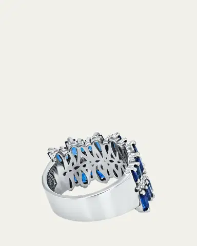 Suzanne Kalan 18K White Gold Double Row Halfway Band with Blue Sapphire Baguettes and White Diamonds | Thumbnail 2 Suzanne Kalan 18K White Gold Double Row Halfway Band with Blue Sapphire Baguettes and White Diamonds | Thumbnail 2