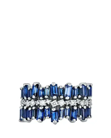 Suzanne Kalan 18K White Gold Double Row Halfway Band with Blue Sapphire Baguettes and White Diamonds | Thumbnail 1 Suzanne Kalan 18K White Gold Double Row Halfway Band with Blue Sapphire Baguettes and White Diamonds | Thumbnail 1