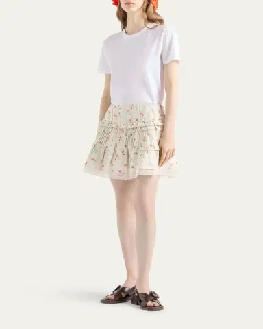 Prada Flower Print Tiered Ruffle Linen Mini Skirt | Thumbnail 2 Prada Flower Print Tiered Ruffle Linen Mini Skirt | Thumbnail 2