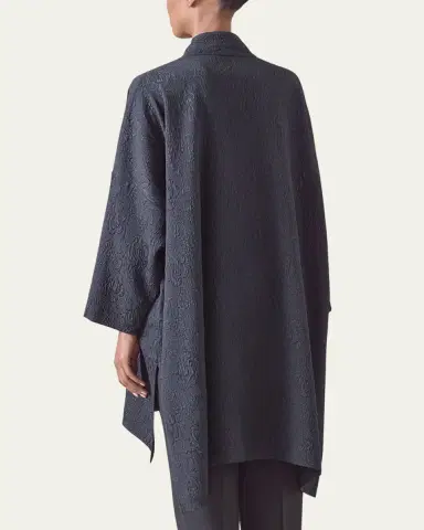 Eskandar Damask Cloque Wide Longer-Back Double Stand-Collar Shirt With Slits (Very Long Length) | Thumbnail 3 Eskandar Damask Cloque Wide Longer-Back Double Stand-Collar Shirt With Slits (Very Long Length) | Thumbnail 3