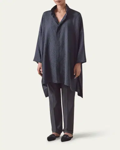 Eskandar Damask Cloque Wide Longer-Back Double Stand-Collar Shirt With Slits (Very Long Length) | Thumbnail 4 Eskandar Damask Cloque Wide Longer-Back Double Stand-Collar Shirt With Slits (Very Long Length) | Thumbnail 4