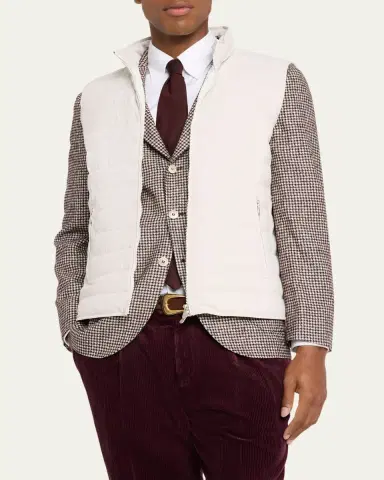 Brunello Cucinelli Men's Down Quilted Nylon Full-Zip Vest | Thumbnail 4 Brunello Cucinelli Men's Down Quilted Nylon Full-Zip Vest | Thumbnail 4