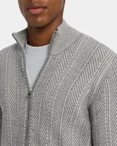 Brunello Cucinelli Men's Cashmere Chevron Full-Zip Sweater | Thumbnail 4 Brunello Cucinelli Men's Cashmere Chevron Full-Zip Sweater | Thumbnail 4