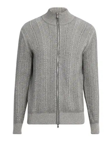 Brunello Cucinelli Men's Cashmere Chevron Full-Zip Sweater | Thumbnail 1 Brunello Cucinelli Men's Cashmere Chevron Full-Zip Sweater | Thumbnail 1