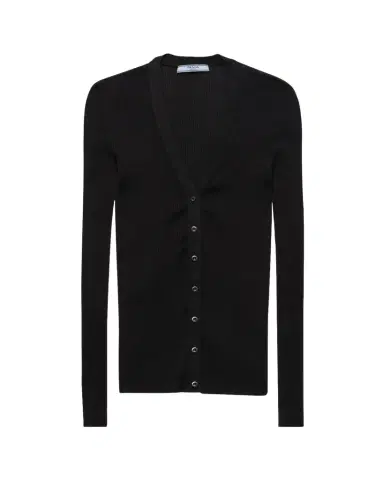 Prada Cotton Rib V-Neck Cardigan | Thumbnail 1 Prada Cotton Rib V-Neck Cardigan | Thumbnail 1