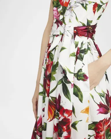 Dolce & Gabbana Anemone Floral Pleated Popeline Midi Dress With Belt | Thumbnail 4 Dolce & Gabbana Anemone Floral Pleated Popeline Midi Dress With Belt | Thumbnail 4