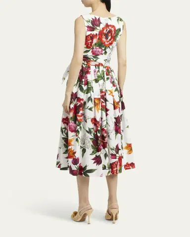 Dolce & Gabbana Anemone Floral Pleated Popeline Midi Dress With Belt | Thumbnail 7 Dolce & Gabbana Anemone Floral Pleated Popeline Midi Dress With Belt | Thumbnail 7