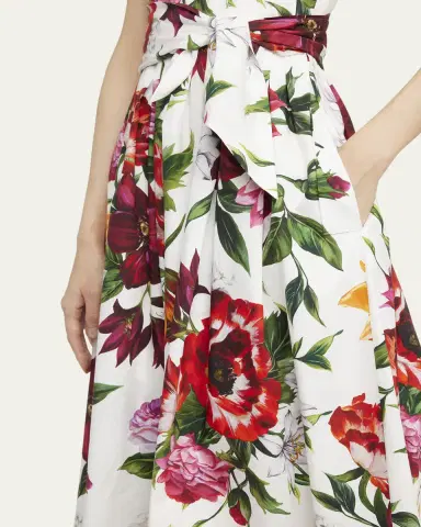 Dolce & Gabbana Anemone Floral Pleated Popeline Midi Dress With Belt | Thumbnail 9 Dolce & Gabbana Anemone Floral Pleated Popeline Midi Dress With Belt | Thumbnail 9