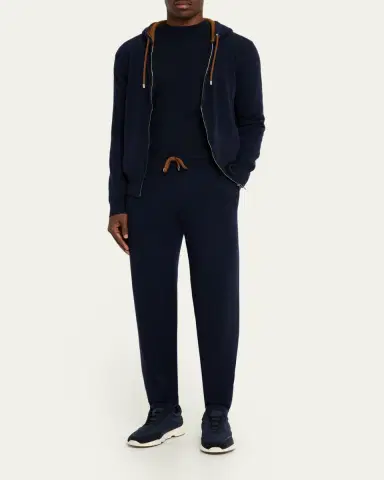 Fioroni Men's Cashmere Contrast-Drawcord Full-Zip Hoodie | Thumbnail 2 Fioroni Men's Cashmere Contrast-Drawcord Full-Zip Hoodie | Thumbnail 2
