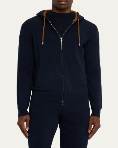 Fioroni Men's Cashmere Contrast-Drawcord Full-Zip Hoodie | Thumbnail 4 Fioroni Men's Cashmere Contrast-Drawcord Full-Zip Hoodie | Thumbnail 4