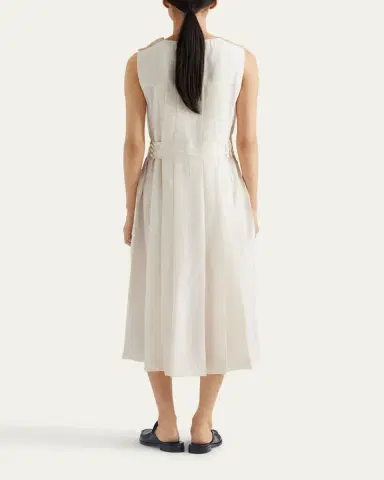 Prada Sleeveless Pleated Ponge Silk Midi Dress | Thumbnail 3 Prada Sleeveless Pleated Ponge Silk Midi Dress | Thumbnail 3