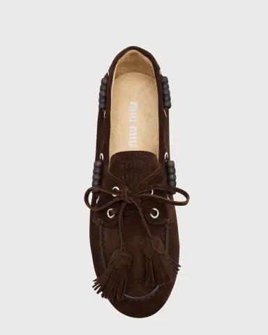 Miu Miu Suede Tassel Boat Loafers | Thumbnail 10 Miu Miu Suede Tassel Boat Loafers | Thumbnail 10
