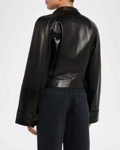 Loewe High-Neck Leather Belted Crop Trench Jacket | Thumbnail 2 Loewe High-Neck Leather Belted Crop Trench Jacket | Thumbnail 2