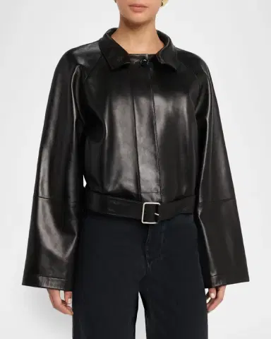 Loewe High-Neck Leather Belted Crop Trench Jacket | Thumbnail 3 Loewe High-Neck Leather Belted Crop Trench Jacket | Thumbnail 3