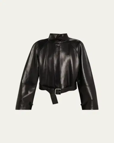 Loewe High-Neck Leather Belted Crop Trench Jacket | Thumbnail 5 Loewe High-Neck Leather Belted Crop Trench Jacket | Thumbnail 5