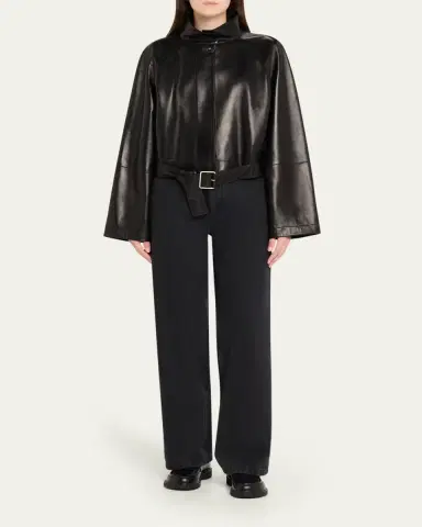 Loewe High-Neck Leather Belted Crop Trench Jacket | Thumbnail 6 Loewe High-Neck Leather Belted Crop Trench Jacket | Thumbnail 6