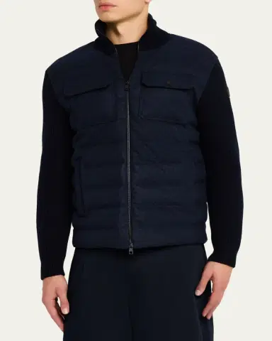 Moncler Men's Down-Filled Wool Knit Full-Zip Cardigan | Thumbnail 4 Moncler Men's Down-Filled Wool Knit Full-Zip Cardigan | Thumbnail 4