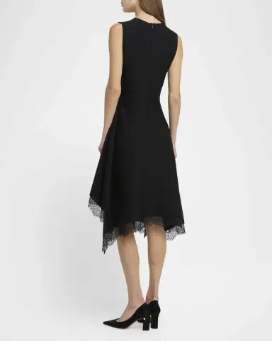 McQueen Asymmetric Lace Hem Sleeveless Midi Dress | Thumbnail 2 McQueen Asymmetric Lace Hem Sleeveless Midi Dress | Thumbnail 2