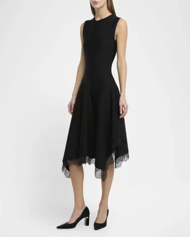 McQueen Asymmetric Lace Hem Sleeveless Midi Dress | Thumbnail 3 McQueen Asymmetric Lace Hem Sleeveless Midi Dress | Thumbnail 3