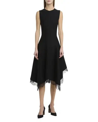 McQueen Asymmetric Lace Hem Sleeveless Midi Dress | Thumbnail 1 McQueen Asymmetric Lace Hem Sleeveless Midi Dress | Thumbnail 1