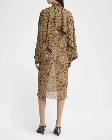 FERRAGAMO Orchid Print Silk Cape Midi Dress | Thumbnail 2 FERRAGAMO Orchid Print Silk Cape Midi Dress | Thumbnail 2