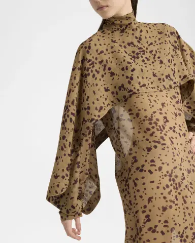 FERRAGAMO Orchid Print Silk Cape Midi Dress | Thumbnail 4 FERRAGAMO Orchid Print Silk Cape Midi Dress | Thumbnail 4