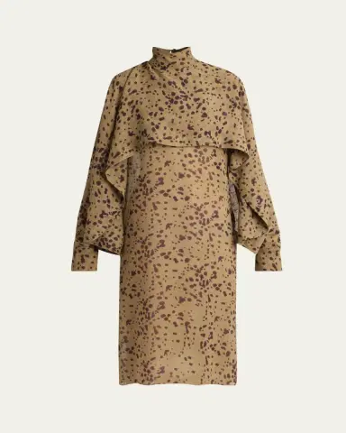 FERRAGAMO Orchid Print Silk Cape Midi Dress | Thumbnail 5 FERRAGAMO Orchid Print Silk Cape Midi Dress | Thumbnail 5