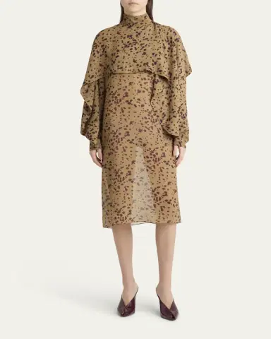 FERRAGAMO Orchid Print Silk Cape Midi Dress | Thumbnail 6 FERRAGAMO Orchid Print Silk Cape Midi Dress | Thumbnail 6