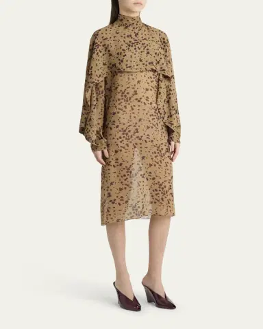 FERRAGAMO Orchid Print Silk Cape Midi Dress | Thumbnail 8 FERRAGAMO Orchid Print Silk Cape Midi Dress | Thumbnail 8
