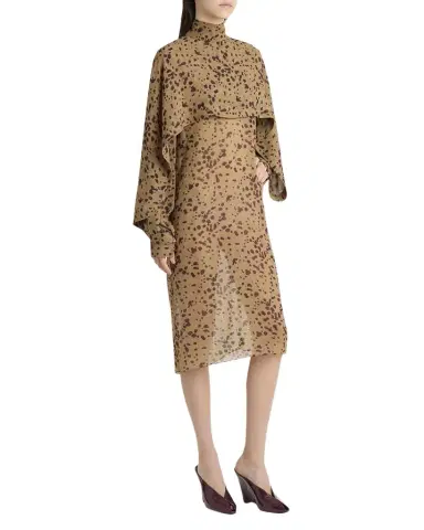 FERRAGAMO Orchid Print Silk Cape Midi Dress | Thumbnail 1 FERRAGAMO Orchid Print Silk Cape Midi Dress | Thumbnail 1