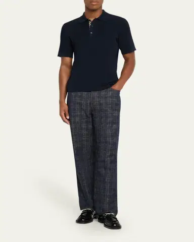Burberry Men's Wool Knit Check-Placket Polo Shirt | Thumbnail 2 Burberry Men's Wool Knit Check-Placket Polo Shirt | Thumbnail 2