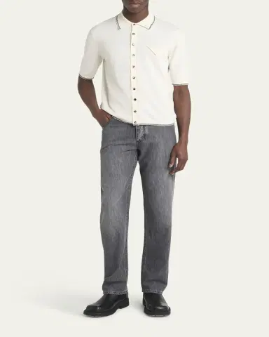 Bottega Veneta Men's Stripe Intarsia Knit Polo Shirt | Thumbnail 2 Bottega Veneta Men's Stripe Intarsia Knit Polo Shirt | Thumbnail 2